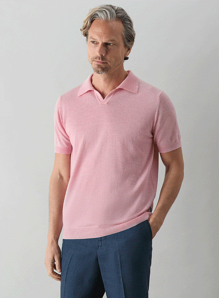 wrentham pink buttonless polo shirt