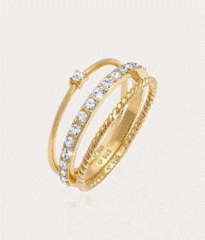 JOOP! Quarzuhr mit Edelstahlarmband in goldfarben-rot und Elli Solitärring »Set mit Kristallen von Swarovski®« in gold 