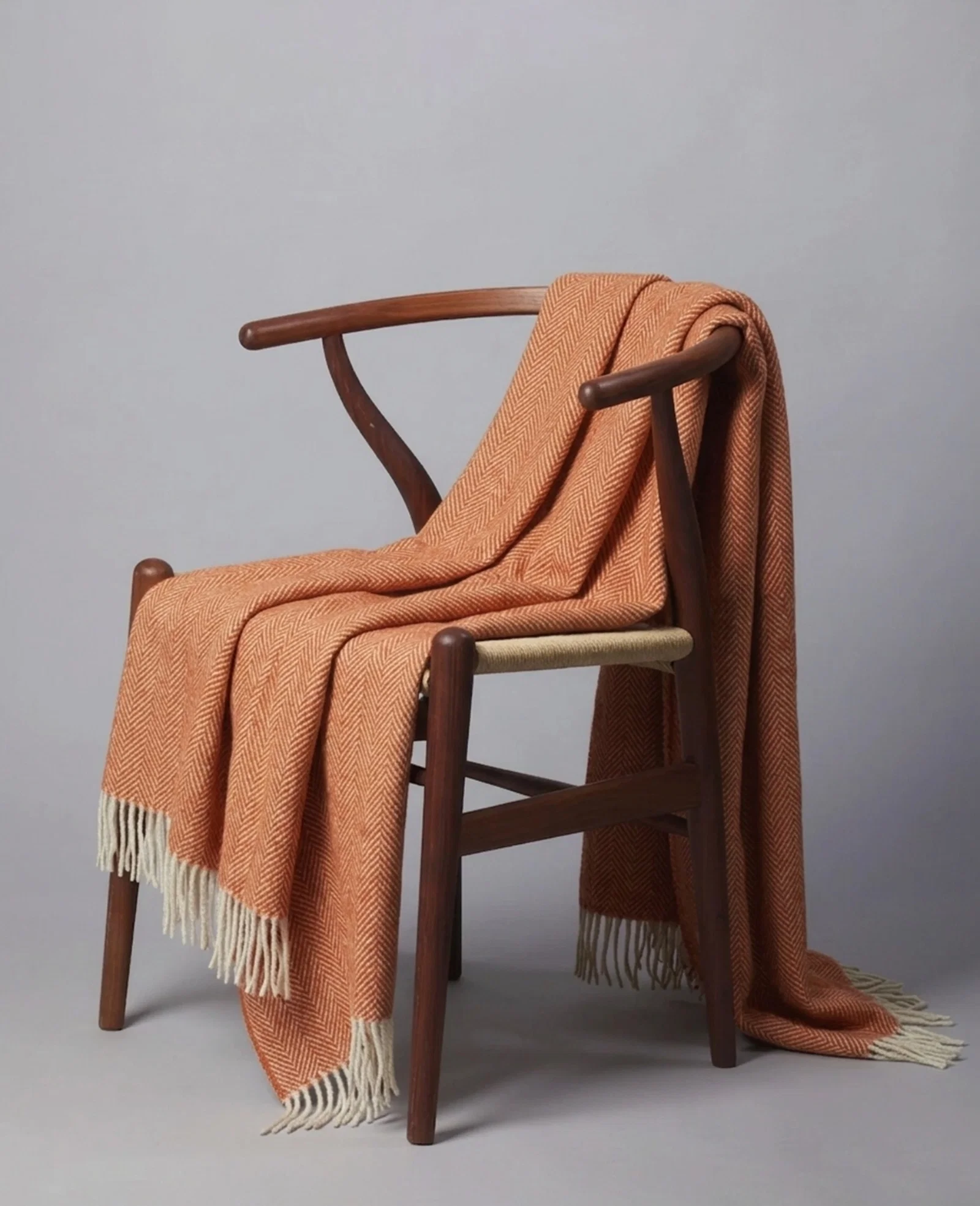 Image of Wool Throw - Orange & Cream Herringbone