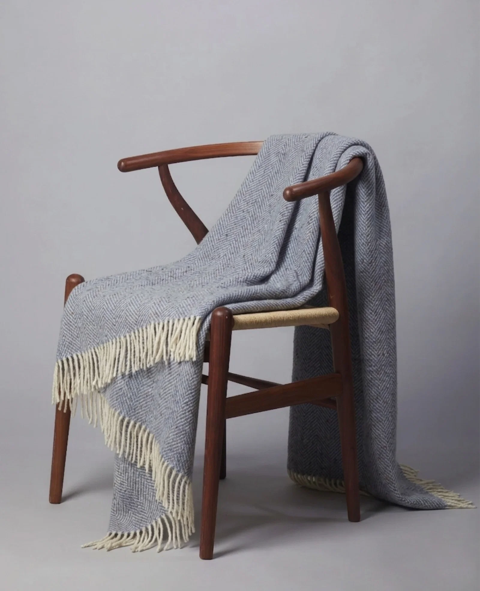 Image of Wool Throw - Blue & Cream Herringbone