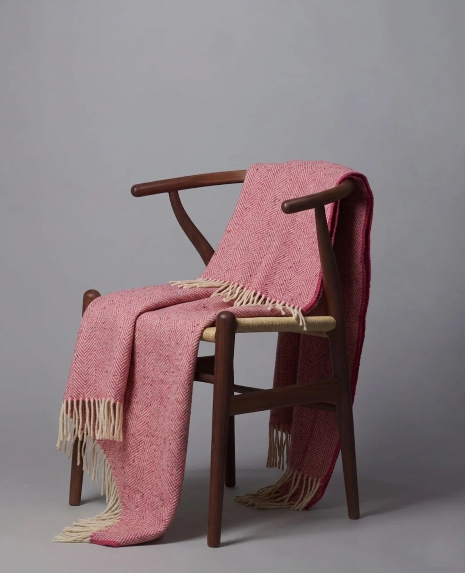 Image of Wool Throw - Pink & Cream Herringbone