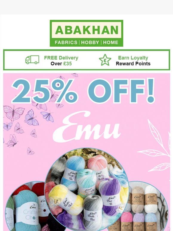 One Day Only! 25% OFF Emu Yarns