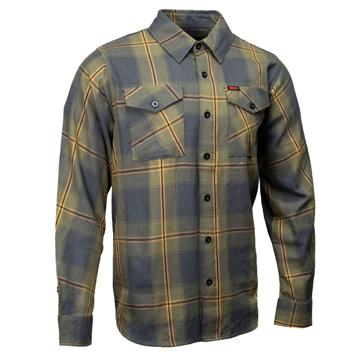 Image of MMCC Garrison Men's Olive Gray Black Plaid Flannel Shirt - 100% Cotton Long Sleeve Button-Up - MMC11621
