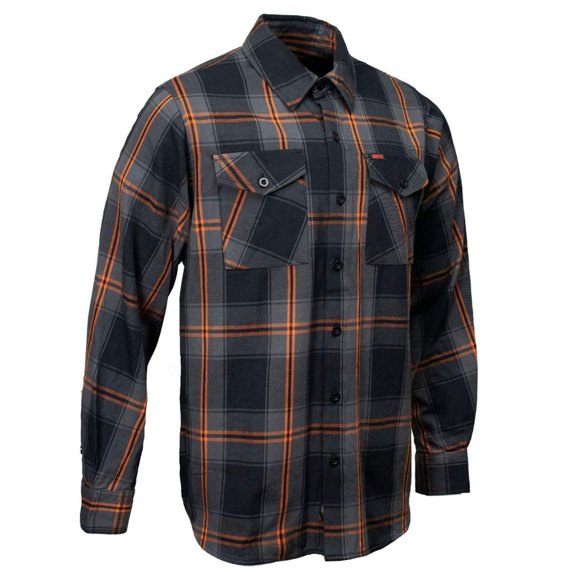 Image of MMCC Burnline Men's Black Gray Orange Plaid Flannel Shirt - 100% Cotton Long Sleeve Button-Up - MMC11623