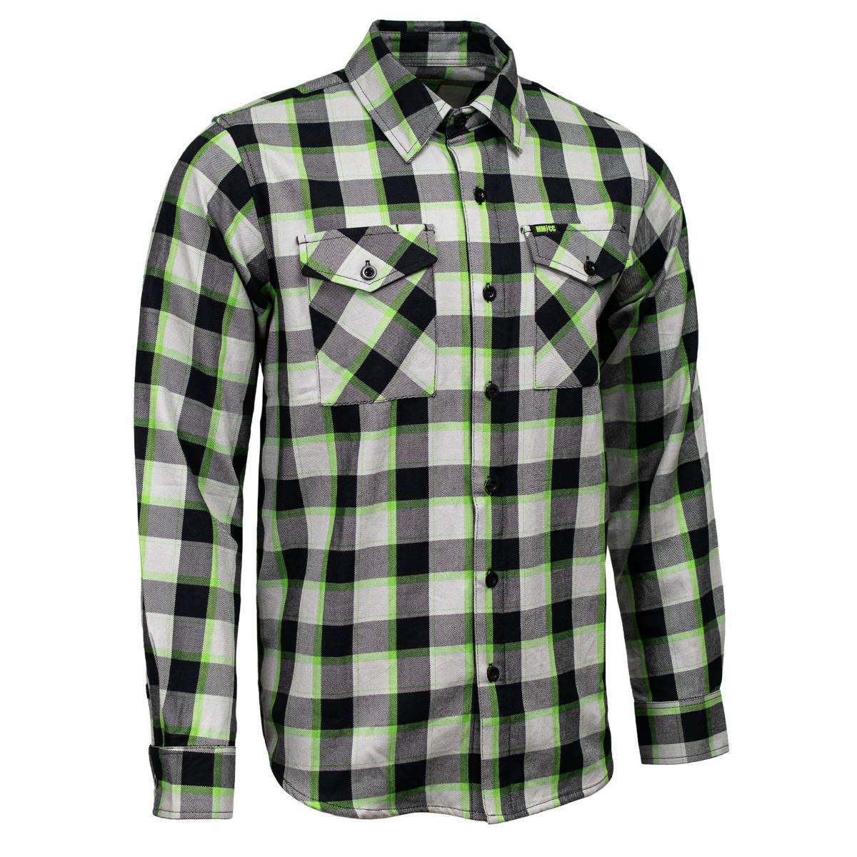 Image of MMCC Radioactive Men's Black Gray Green Plaid Flannel Shirt - 100% Cotton Long Sleeve Button-Up - MMC11602