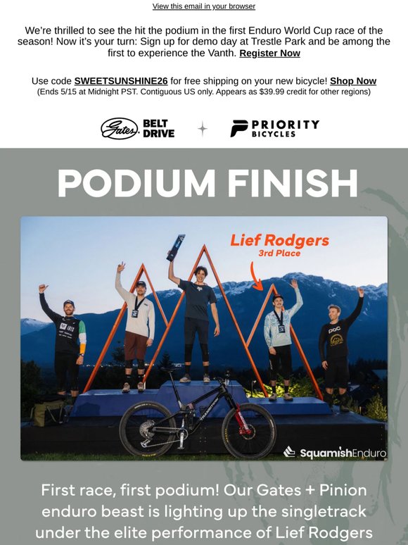 Vanth Hits the Podium! Now it’s Your Turn to Ride One.