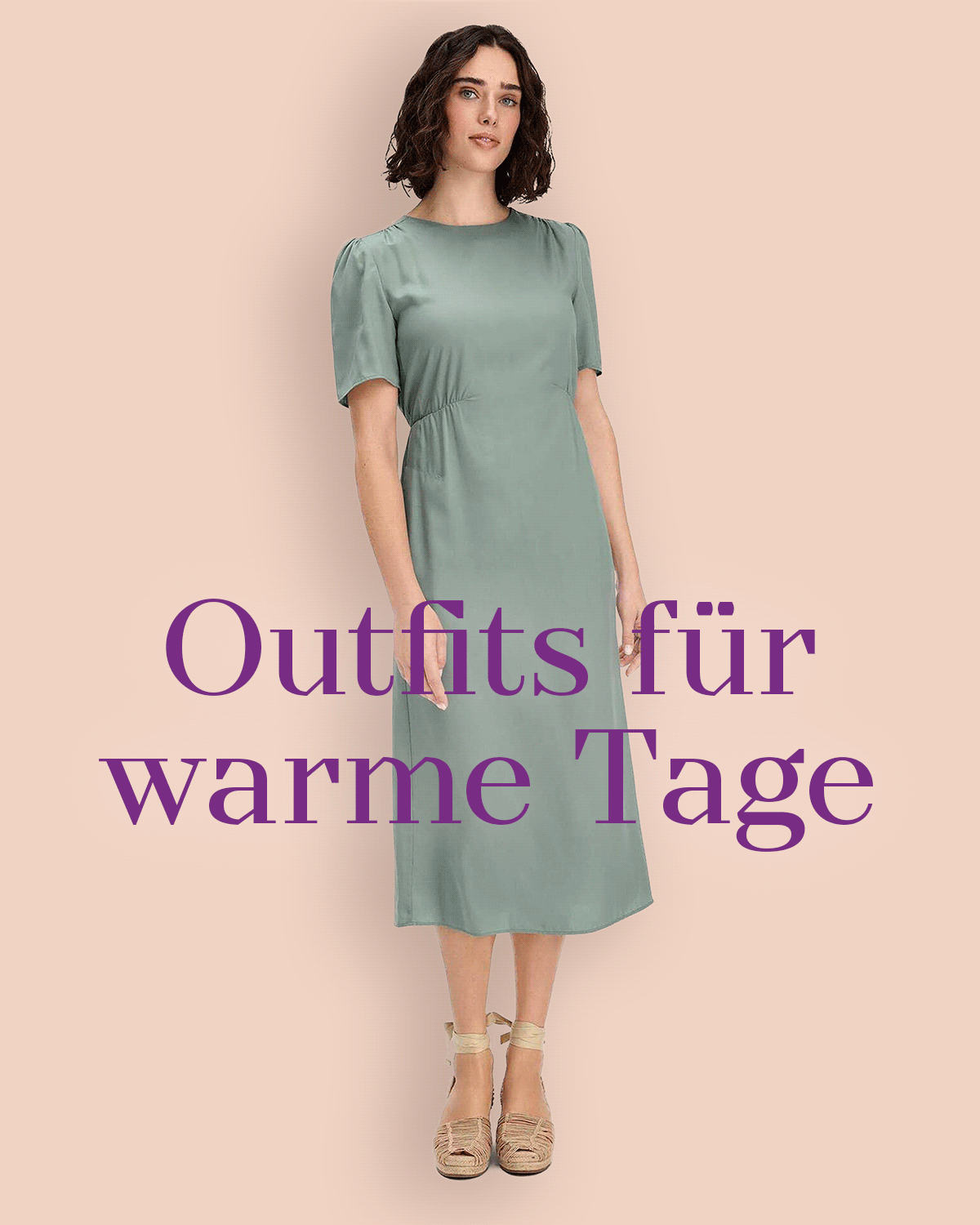Wechselnde Ansicht einer Frau in einem Midikleid und eines Mannes in einem weißen Hemd.