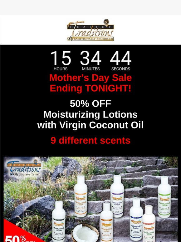 Mother’s Day Sales End TONIGHT! 50% OFF Moisturizing Lotions - $100 Gift Certificates for ONLY $89.95!