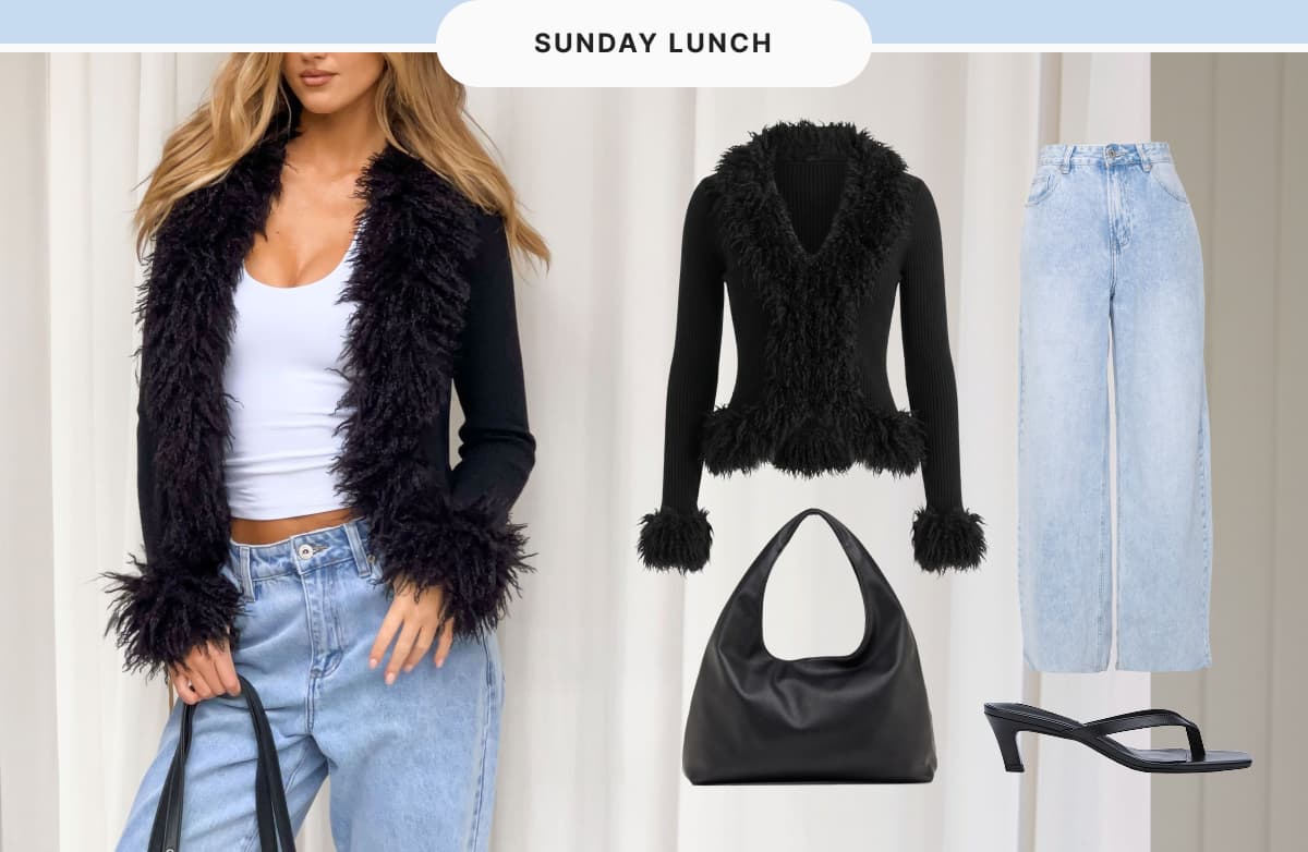 Violetta Black Fur Trim Knit Cardigan