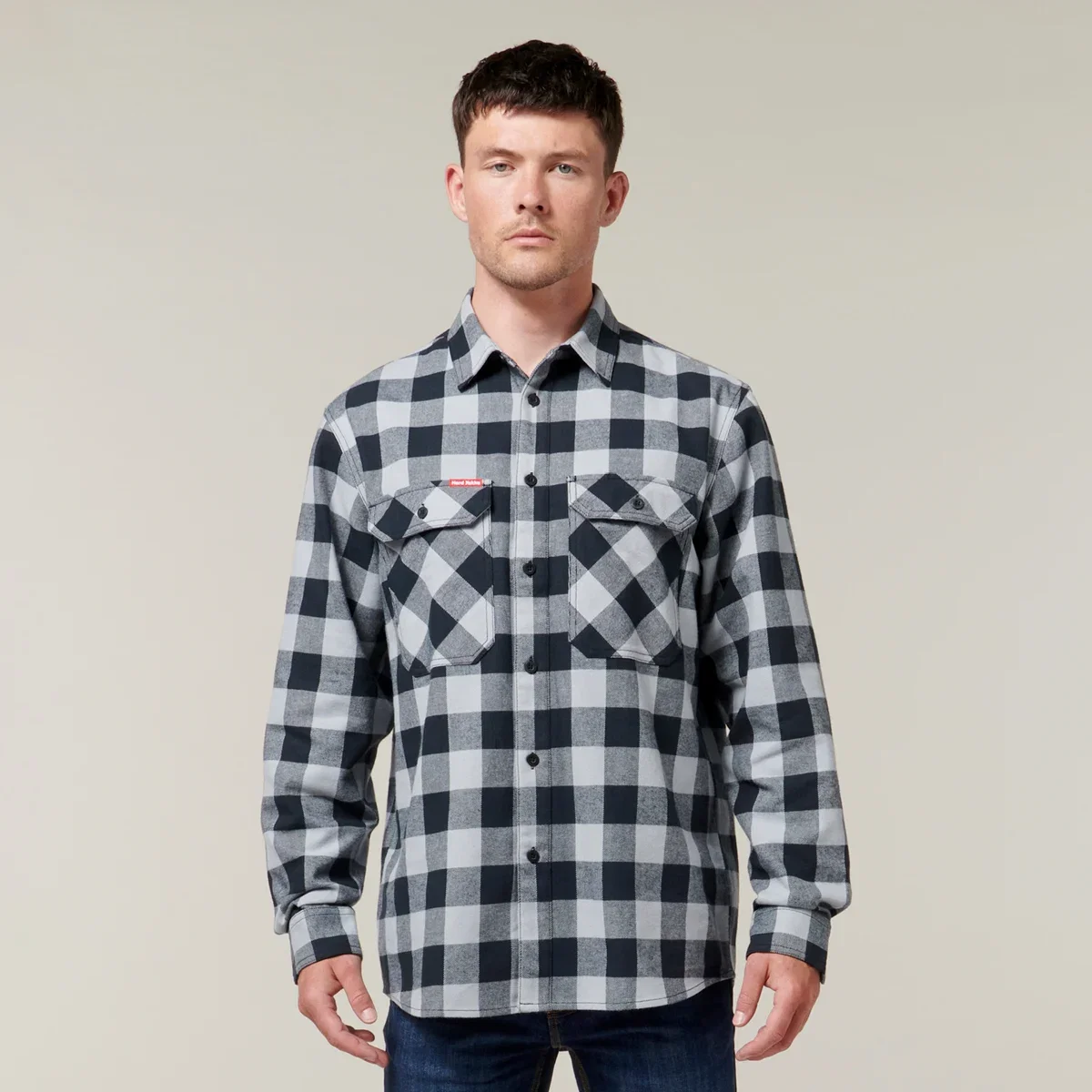Image of Long Sleeve Check Flannel Cotton Work Shirt