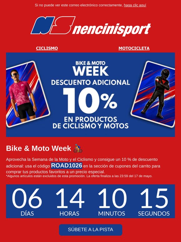 🚲 Descuento Adicional 10% - Bike & Moto Week 🏍
