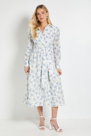 Petite Floral Embroidered Midi Shirt Dress