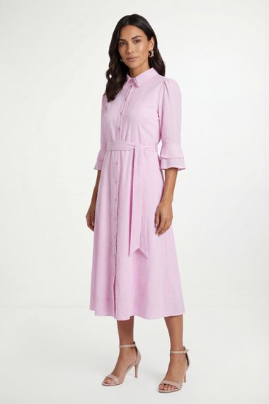 Petite Cotton Dobby Ruffle Shirt Dress