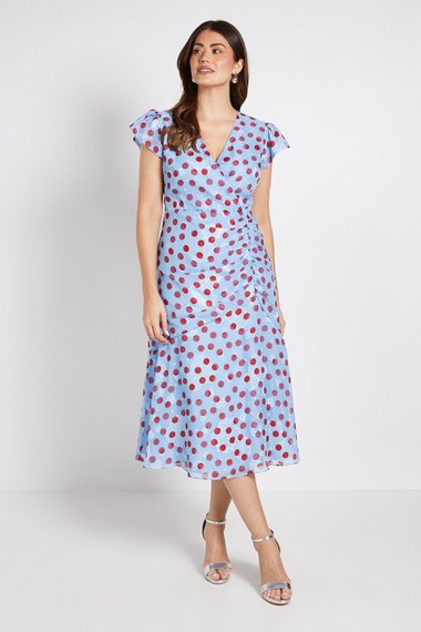 Polka Dot Print Cape Midi Dress