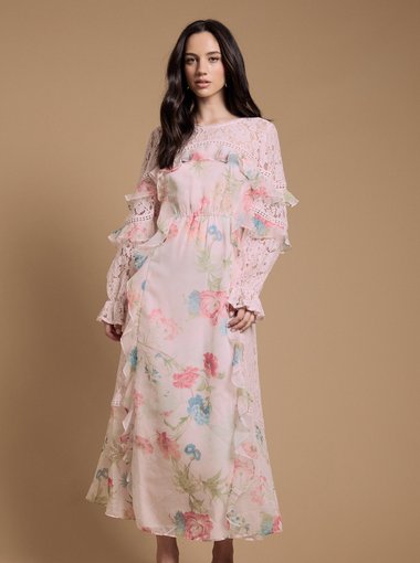 Lace Mix Frill Midaxi Dress