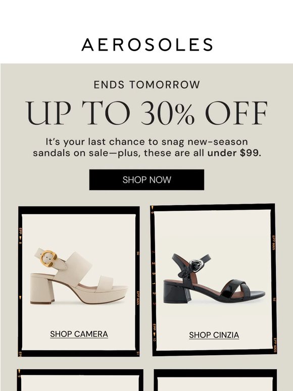 Ends tomorrow: up to 30% off our top sandals!