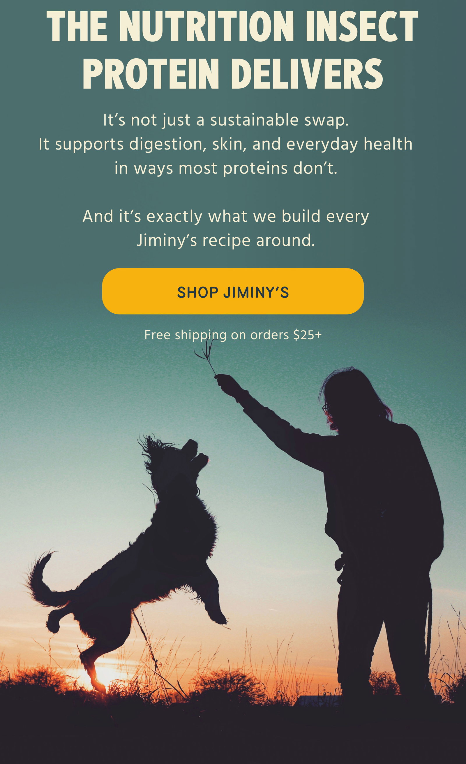 The Nutrition Insect Protein Delivers It’s not just a sustainable swap. It supports digestion, skin, and everyday health in ways most proteins don’t. And it’s exactly what we build every Jiminy’s recipe around. Shop Jiminy’s Free shipping on orders $25+