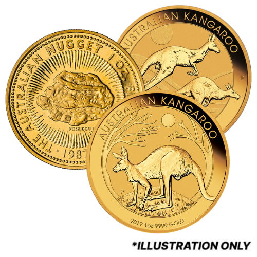 Image of 1 oz Australian Kangaroo/Nugget Gold Coin - Random Year