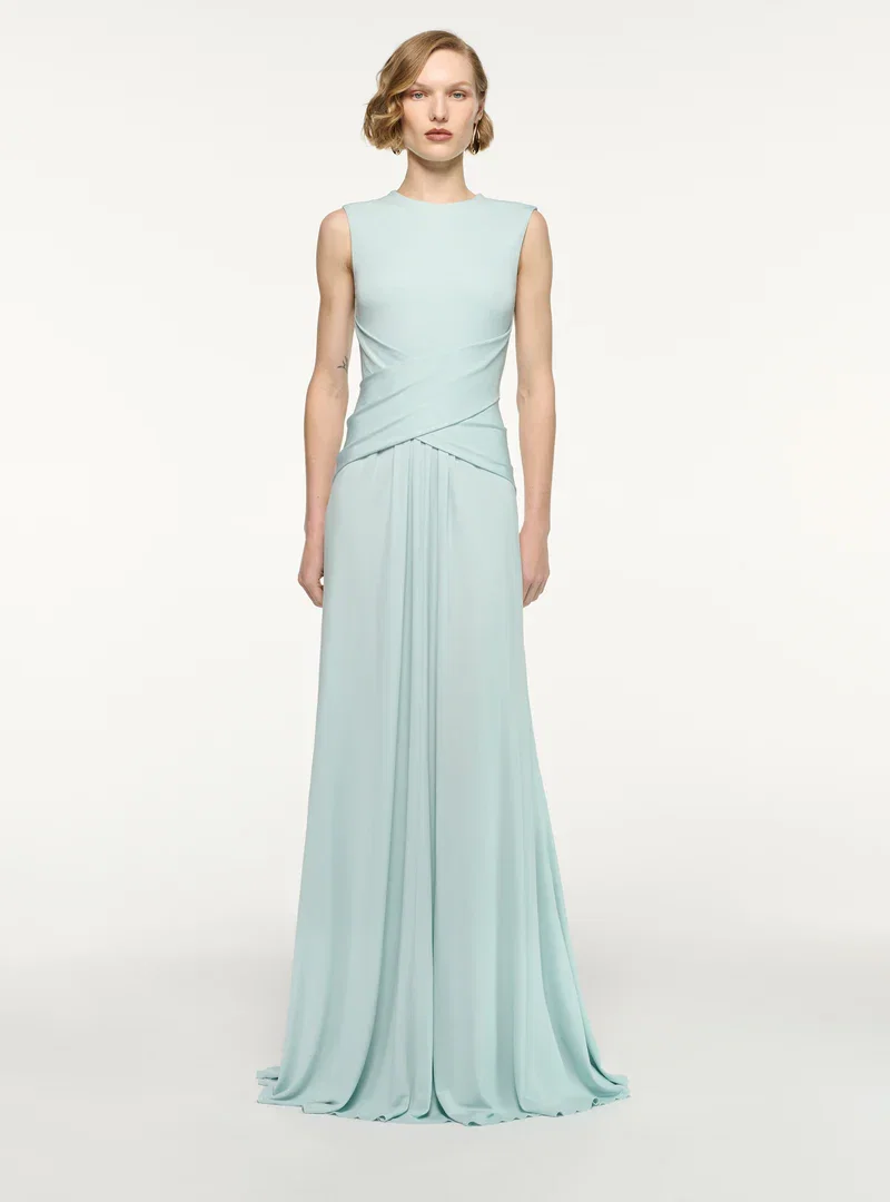 WATERFALL CROSS DRAPE JERSEY GOWN