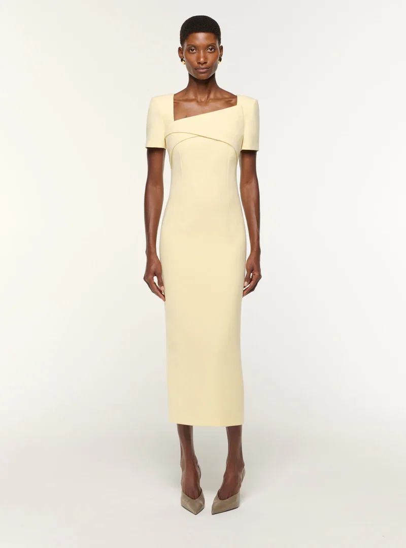ASYMMETRIC DRAPE CREPE DRESS