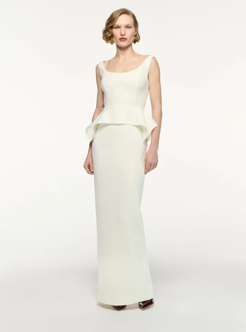 WIDE NECK PEPLUM GOWN
