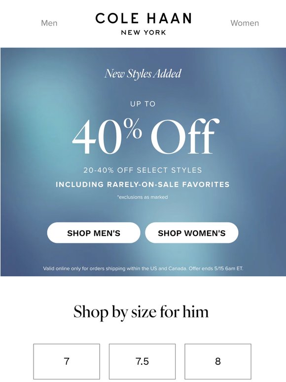 Your size is in—and so is up to 40% off select styles