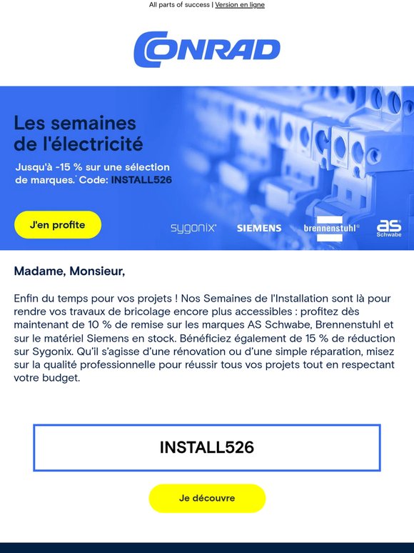 Économisez maintenant : jusqu’à -15 % sur votre matériel d’installation !
