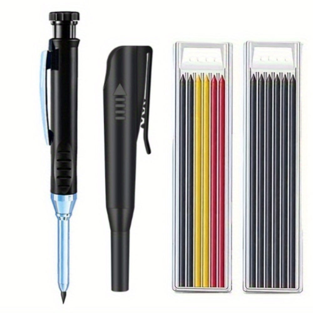 EvoDX Refillable Carpenters Pencil With 12 Refills, Sharpener and Cap - Black  - £8.49 delivered