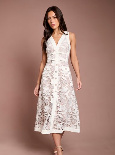V Neck Satin Lace Midi Dress