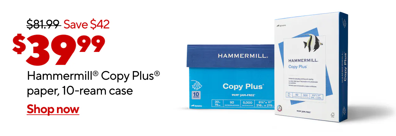 Only $39.99 for Hammermill Copy Plus Copy Paper 8 1/2 x 11, White, 10-Ream Case.