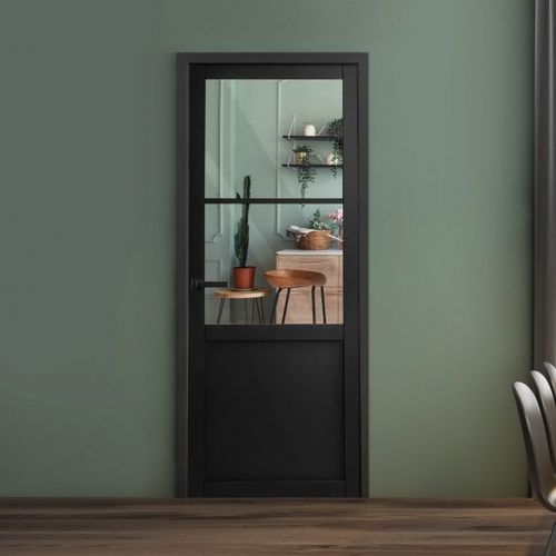 Jet Black Internal Fully Finished Industrial Studio 1 Panel 2 Light Clear Glass Made-to-Measure Door (120535)