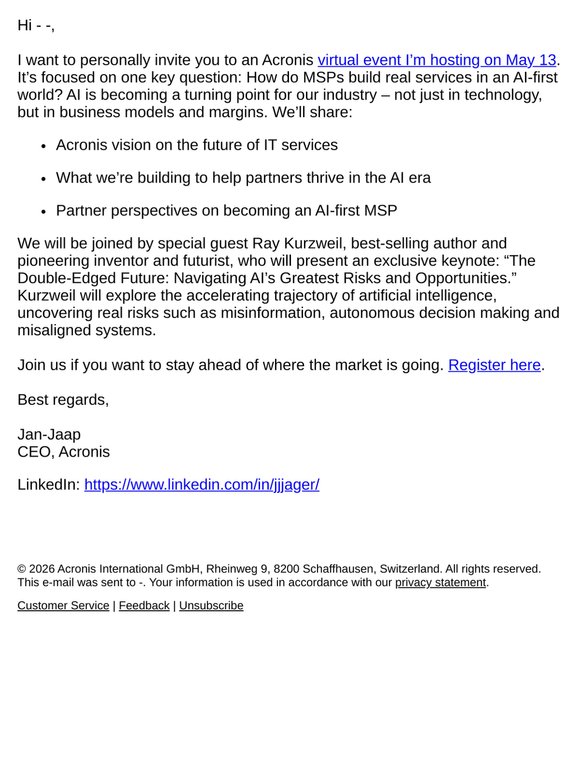 Invitation from the Acronis CEO - Making AI Work for MSPs