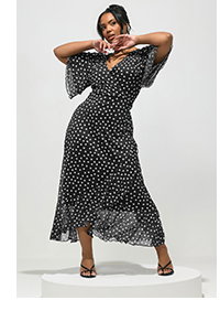 YOURS LONDON Curve Black Polka Dot Wrap Dress