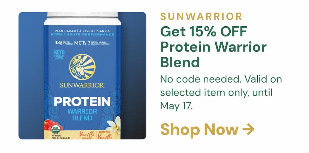SUNWARRIOR Get 15% OFF Protein Warrior Blend No code needed. Valid on selected item only, until May 17.