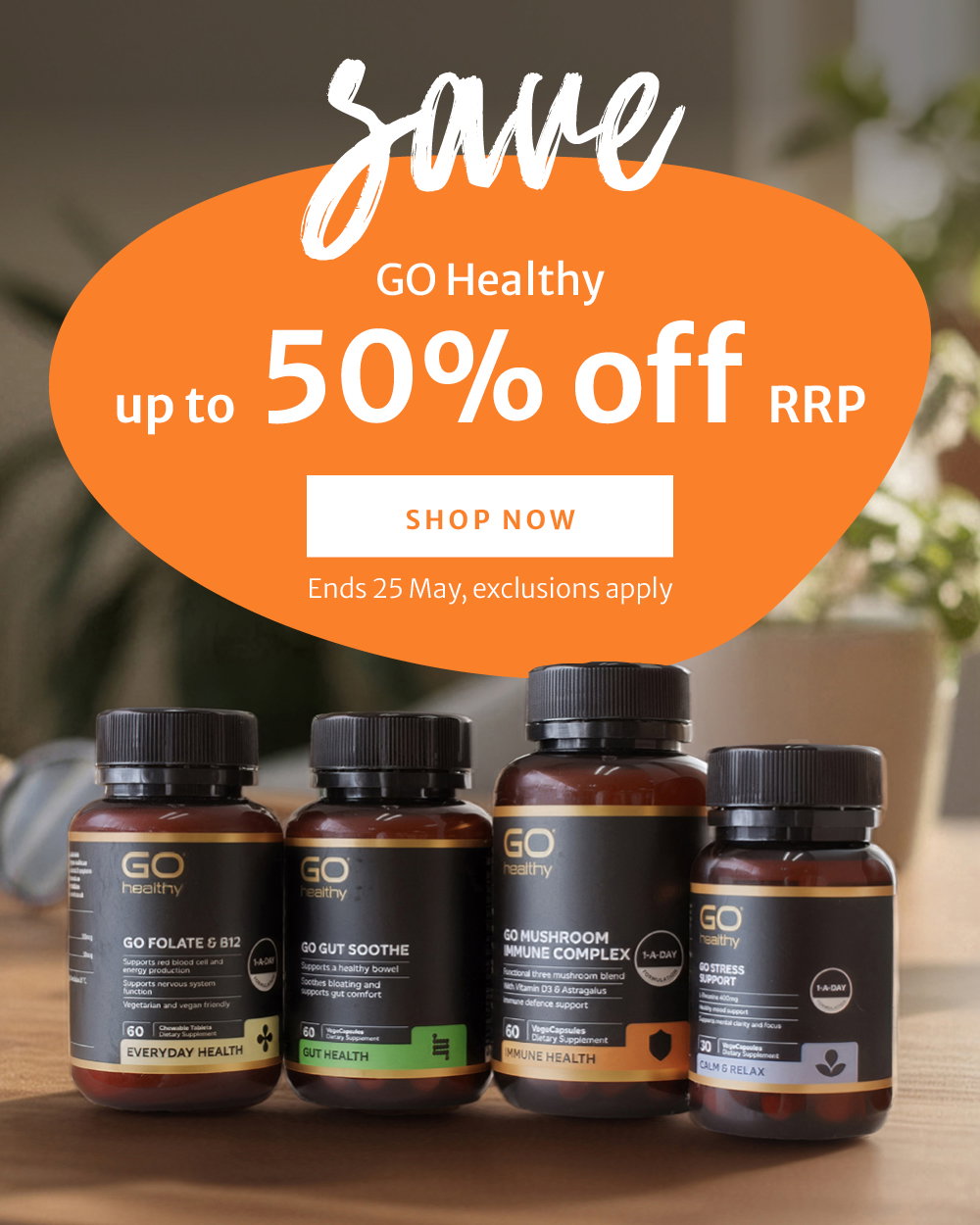 Save up to 50% off RRP on GO Healthy