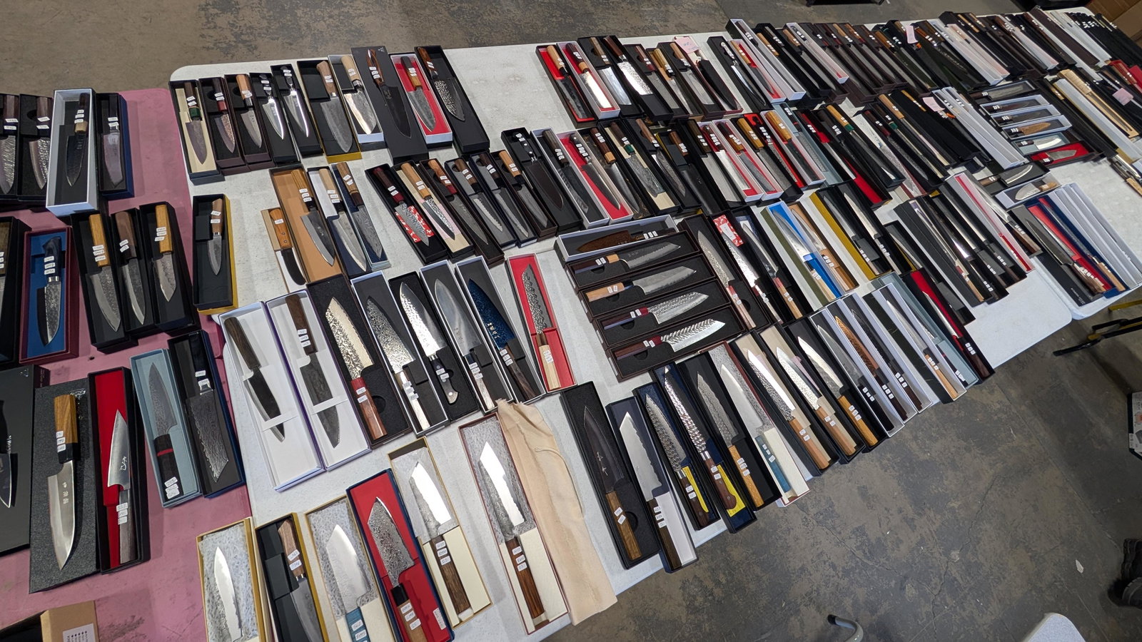 Table full of japanese knives