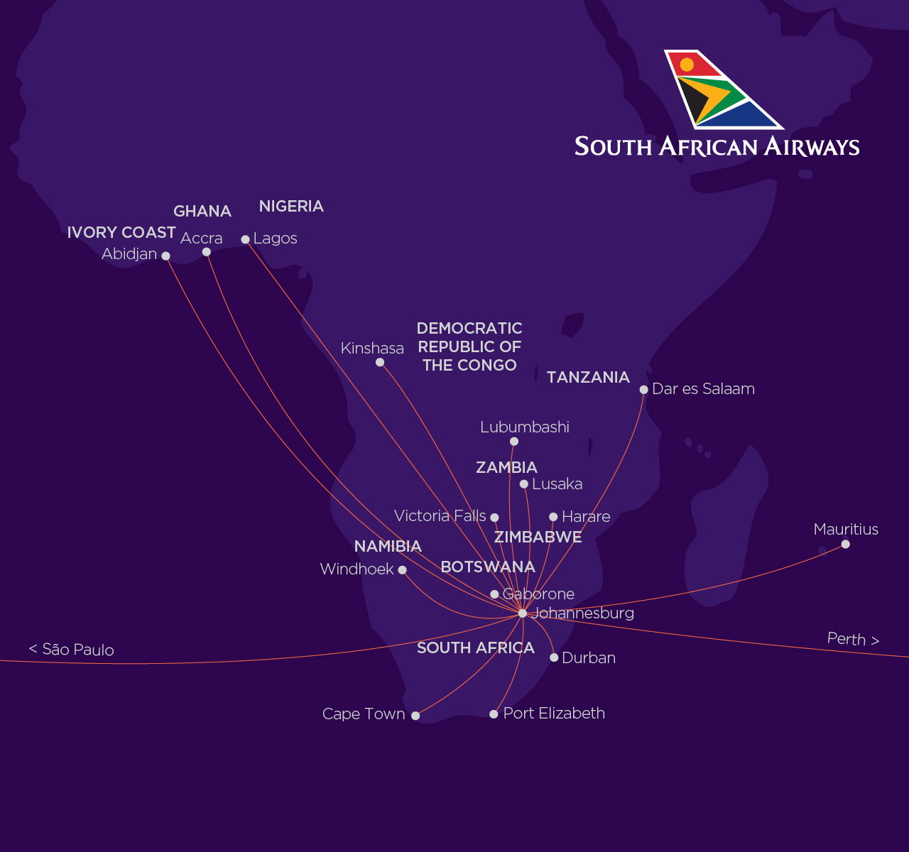South African Airways Route Map