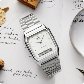 Casio Vintage Analog Digital Silver Dial AQ230