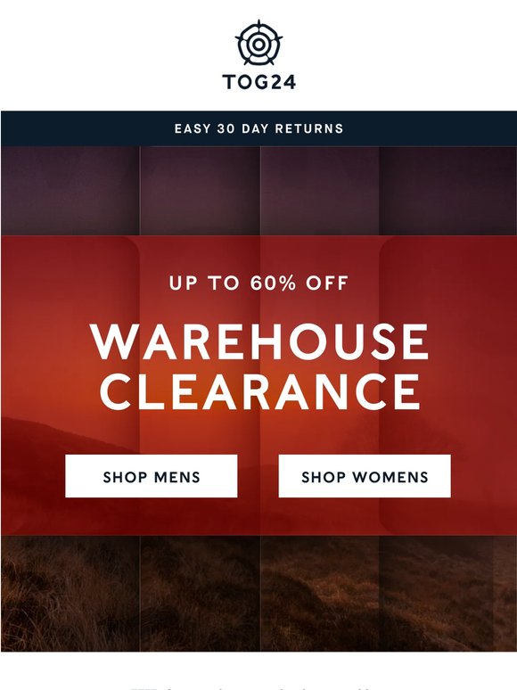 Warehouse clearance. Up to 60% off!