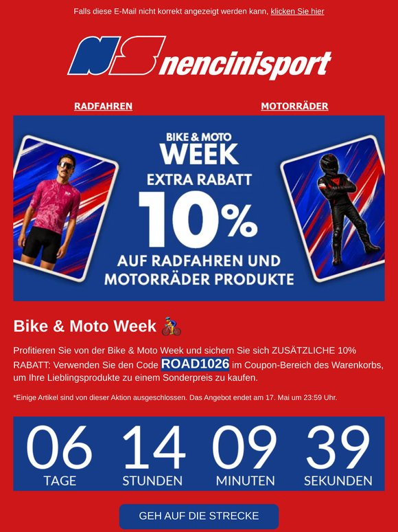 🚲 EXTRA Rabatt 10% - Bike & Moto Week 🏍