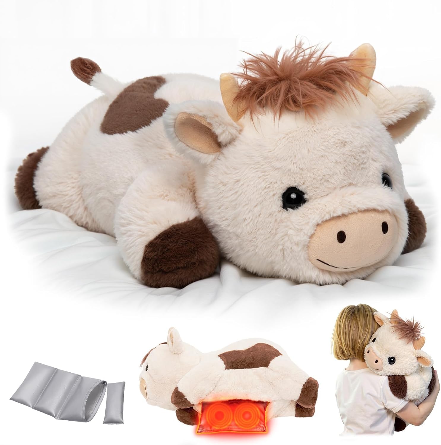 MeWaii® Cow Weighted Stuffed Animal 5lbs – Microwavable Plush Heating Pad for Removable Inner Pad, Gift for Kids & Adults