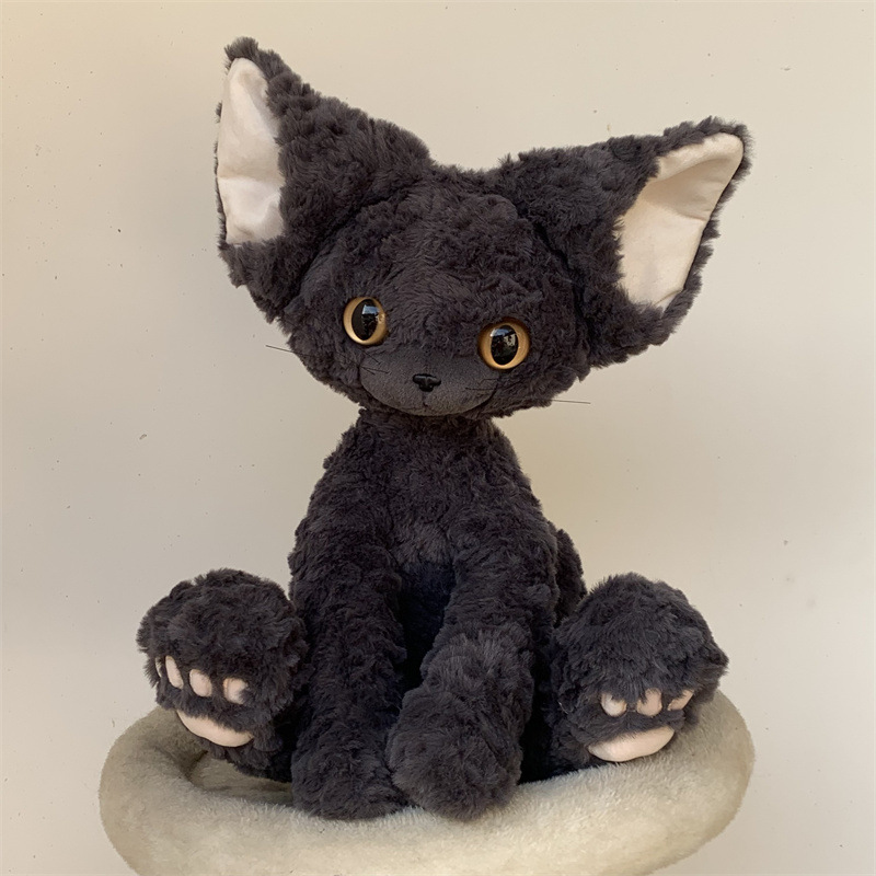 Devon Rex Cat Plush Pillow Curly Fur Stuffed Animal Cushion for Hugging Cute Room Decor