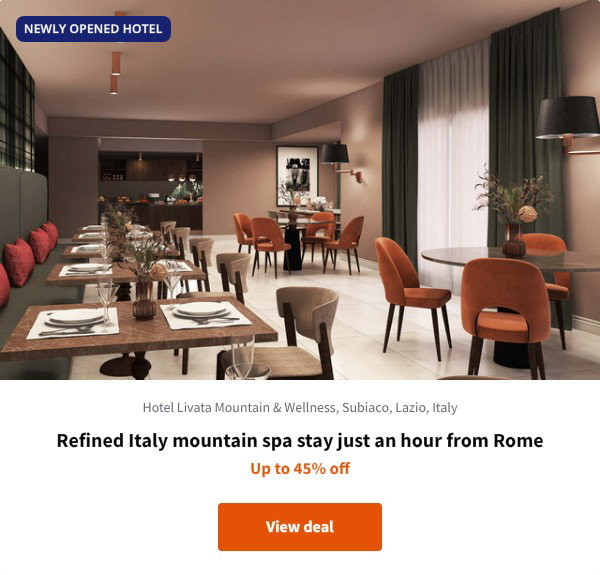 Refined Italy mountain spa stay just an hour from Rome