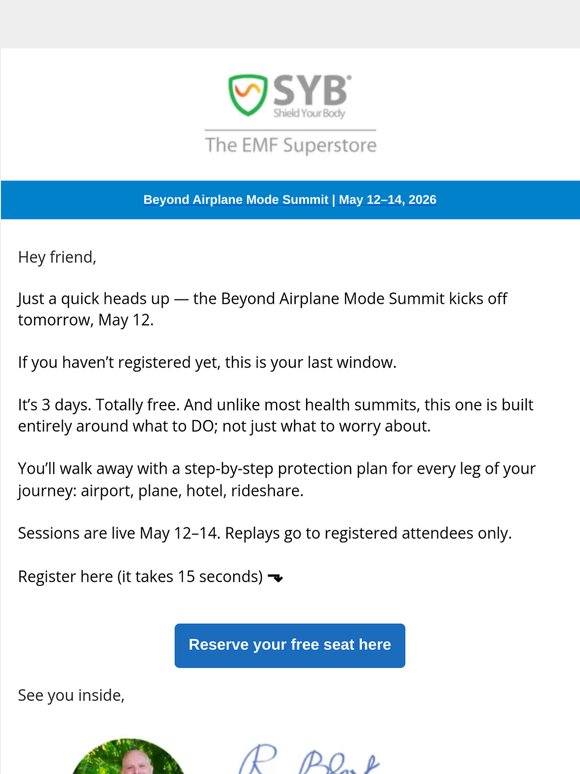 Last call: free summit on travel + EMF (May 12)