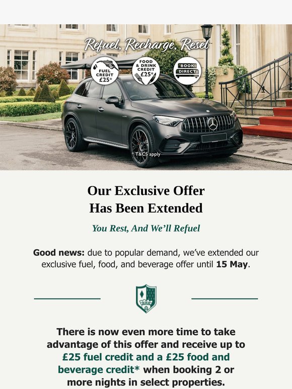 Good news – our exclusive fuel credit offer has been extended