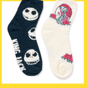 Jack and Sally Fuzzy Crew Socks 2 Pair - The Nightmare Before Christmas