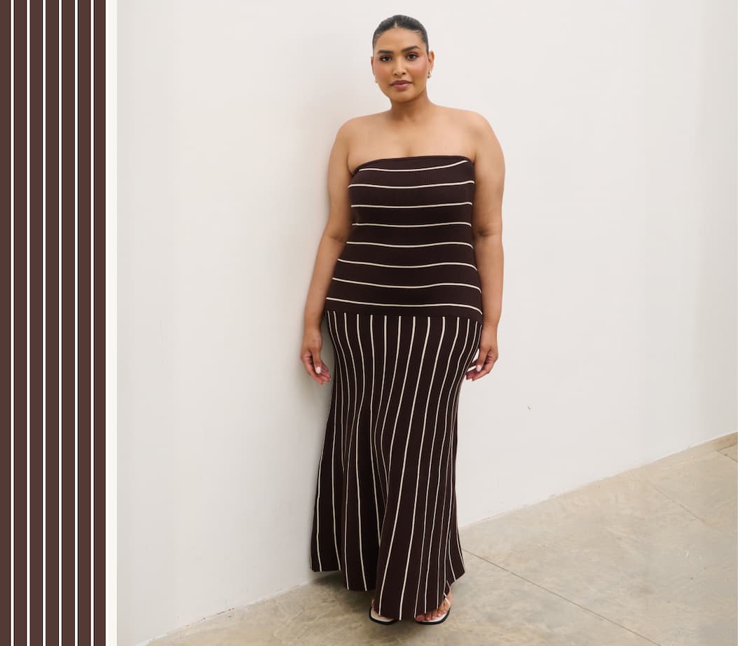 Pixie Bandeau Stripe Knit Long Midaxi Dress Curve