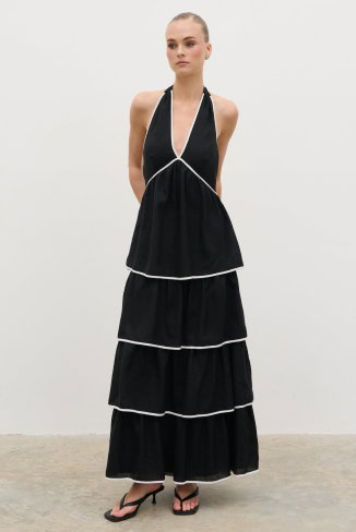 Miri Halterneck Contrast Tiered Midaxi Dress