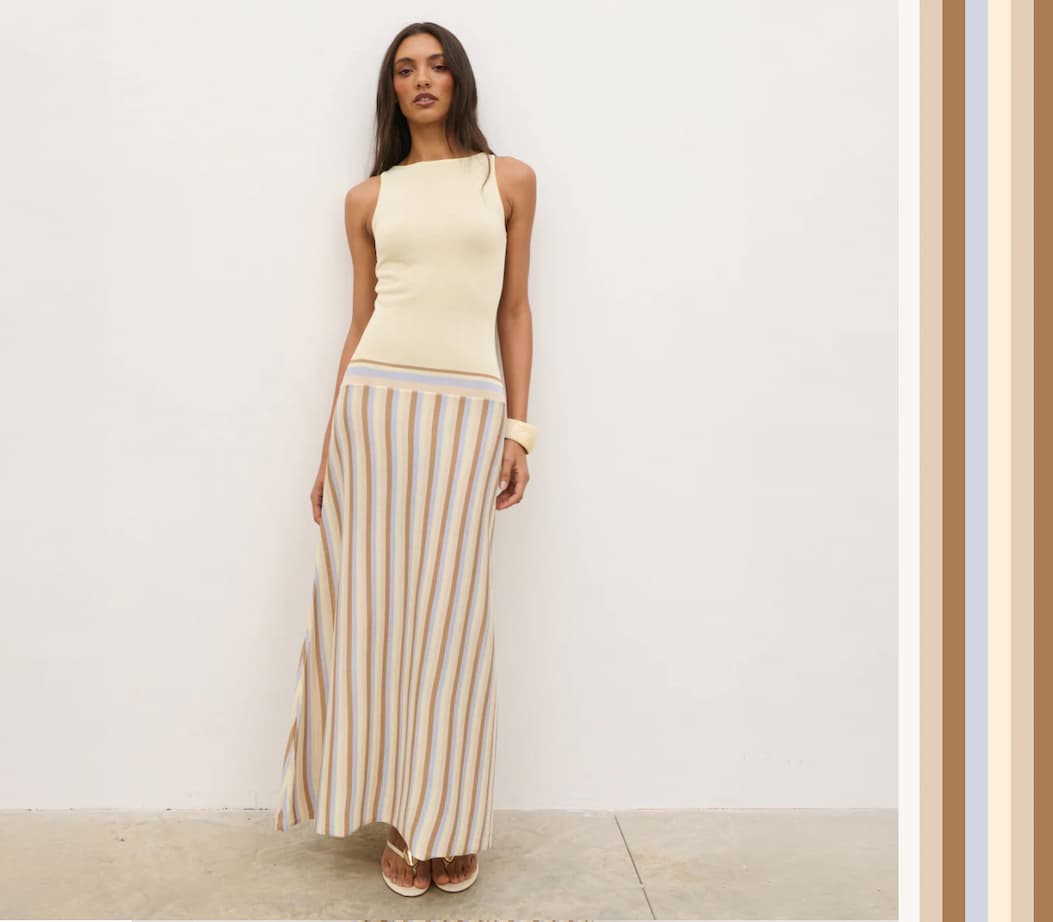 Phoebe Slash Neck Stripe Knit Maxi Dress