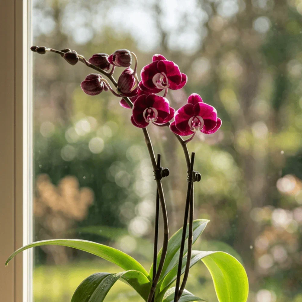 Phalaenopsis Seraphina Black mit dunkelvioletten Blüten und 2 Rispen